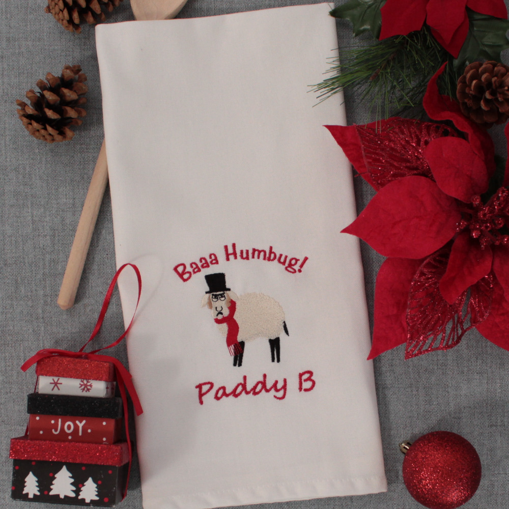 Personalised Christmas Tea Towels Baa Humbug!