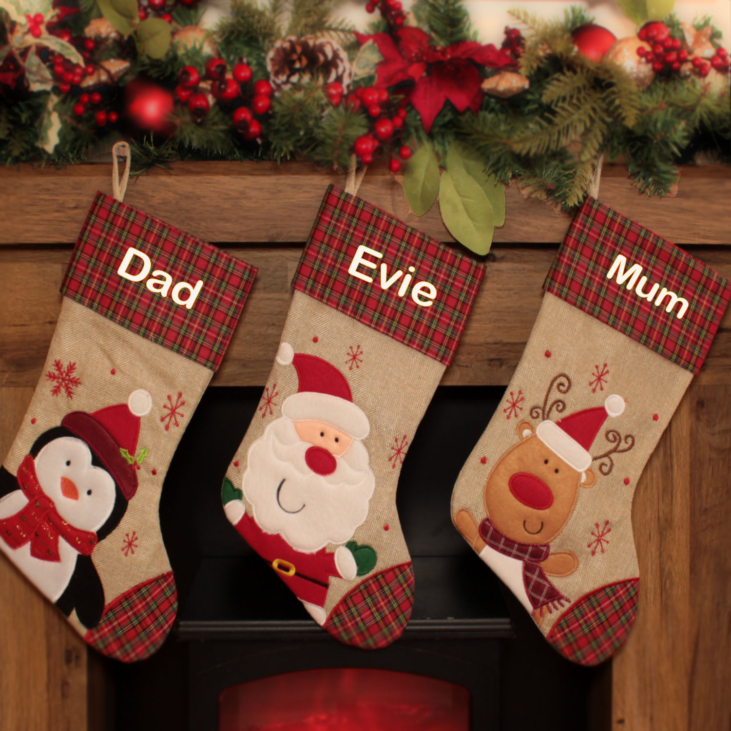 Personalised Christmas Stocking Printed Tartan Stocking