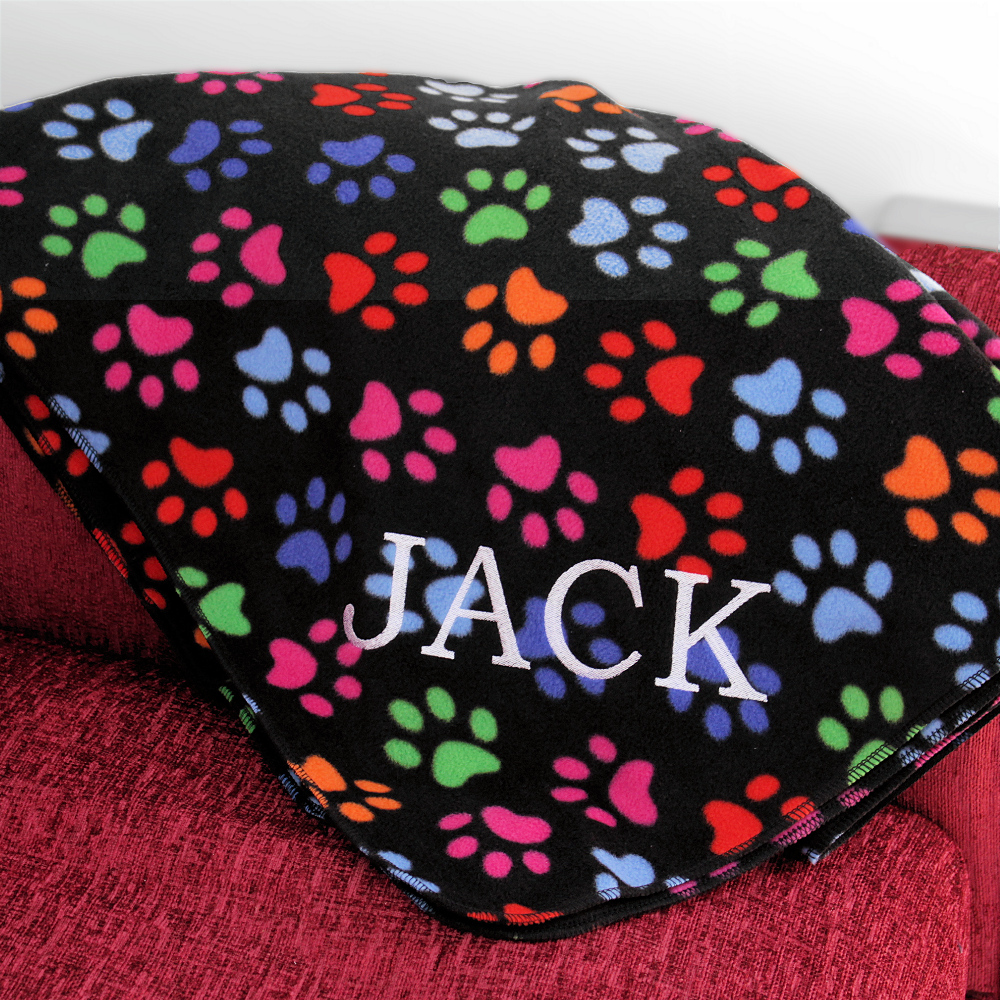 Personalised Pet Blanket Paw Prints Fleece Dog or Cat