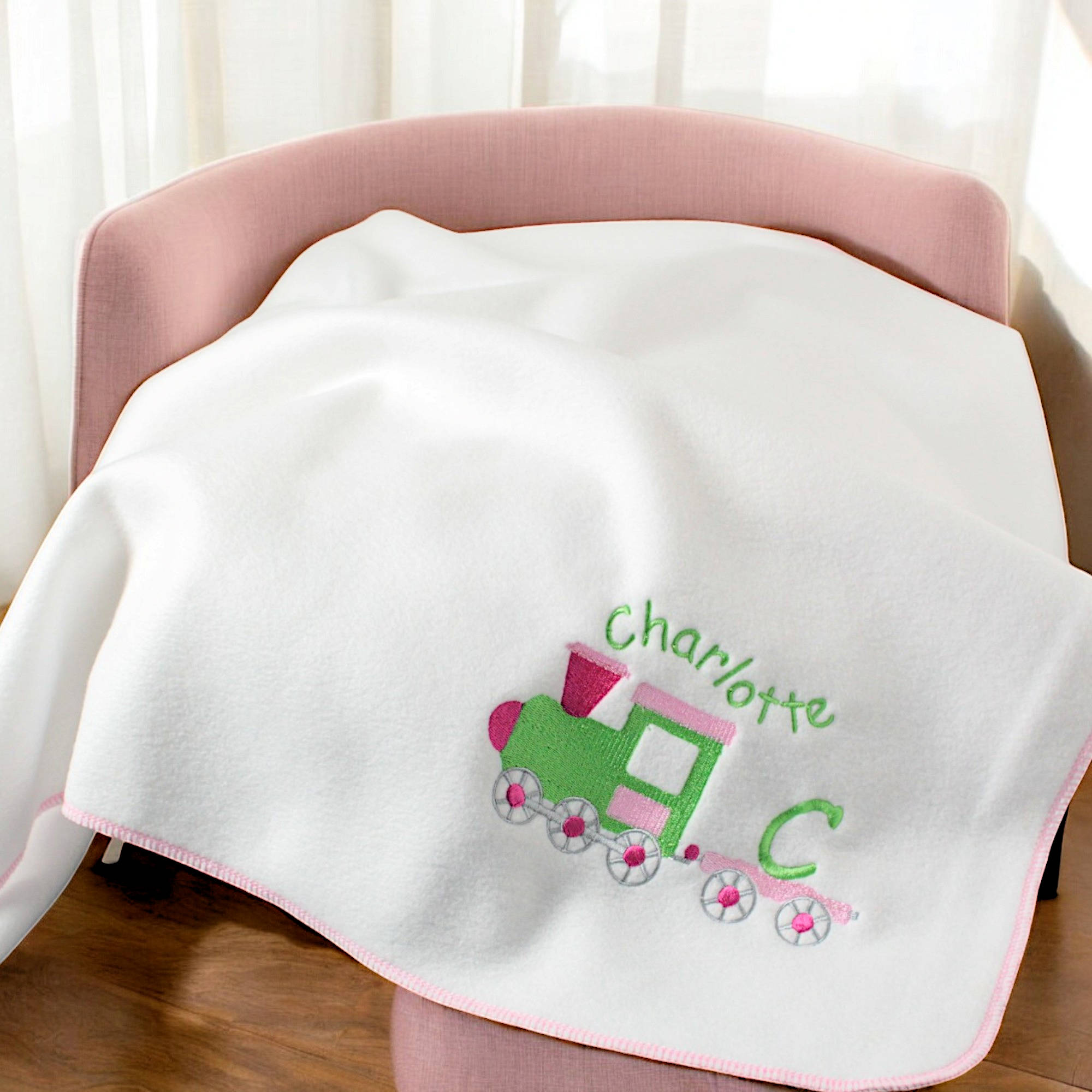 Kids Personalised Blanket Steam Train Fleece Baby or Kids Size