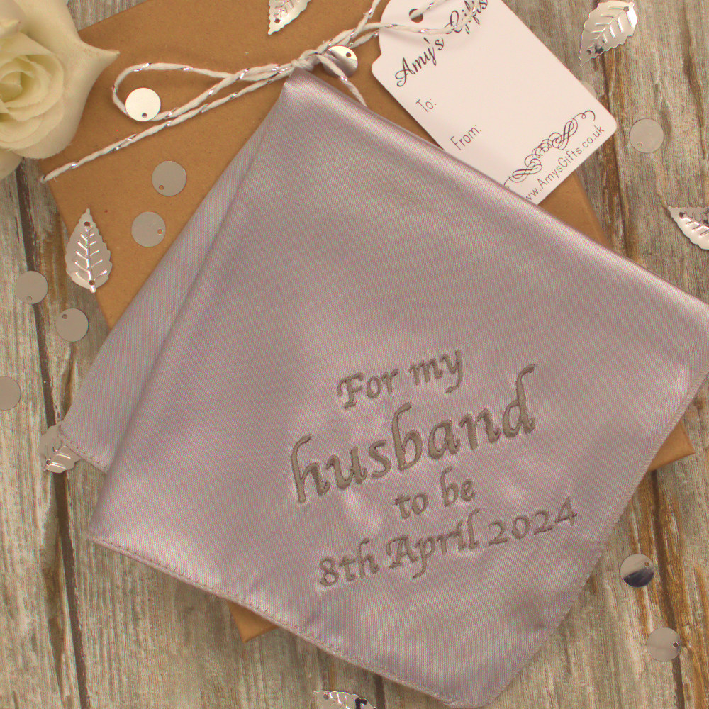 Husband to be Handkerchief Gift Boxed Grey Satin