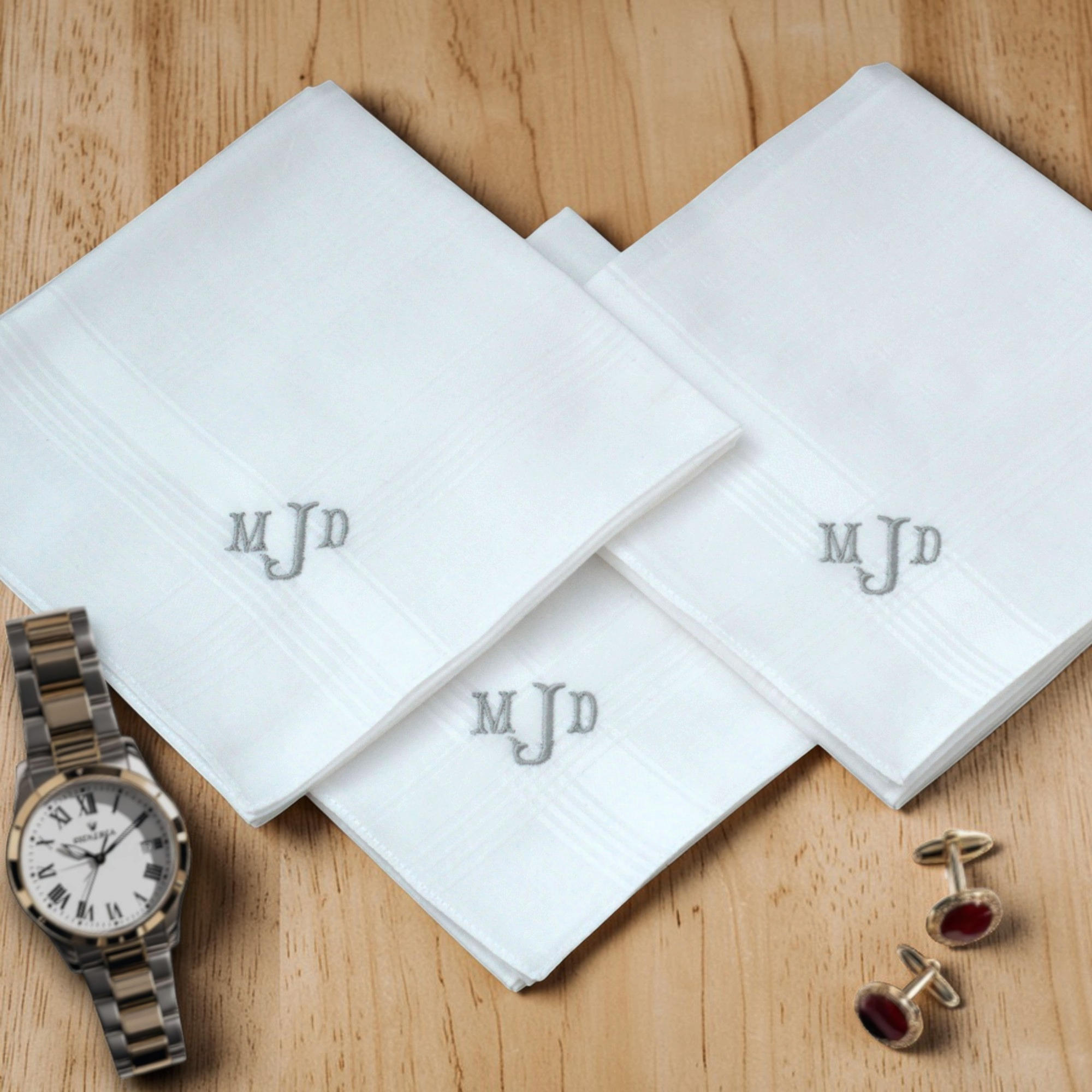 Fine Cotton Monogrammed Handkerchiefs Personalised Traditional Large Centre Initial