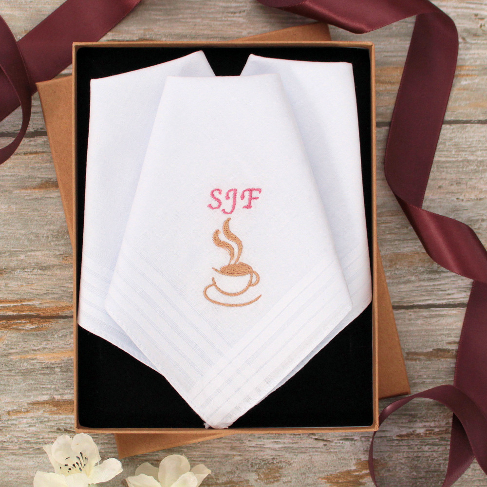 Coffee Lover Handkerchiefs Ladies Embroidered Hanky Set of 3