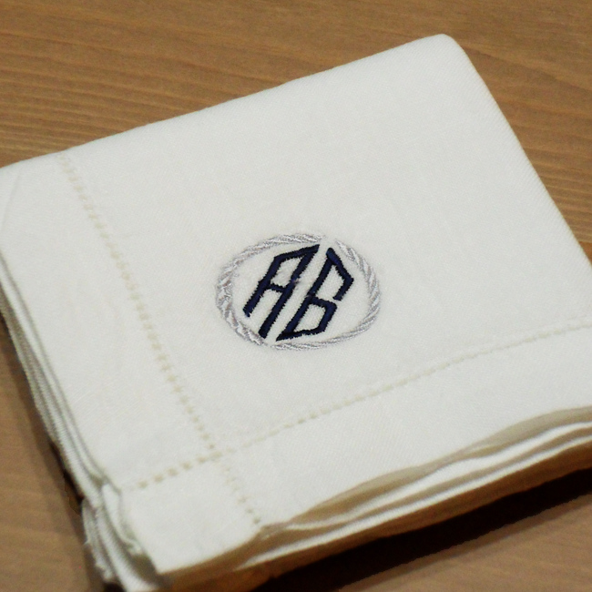 Grandad Handkerchief Hemstitch Hanky Embroidered Initials