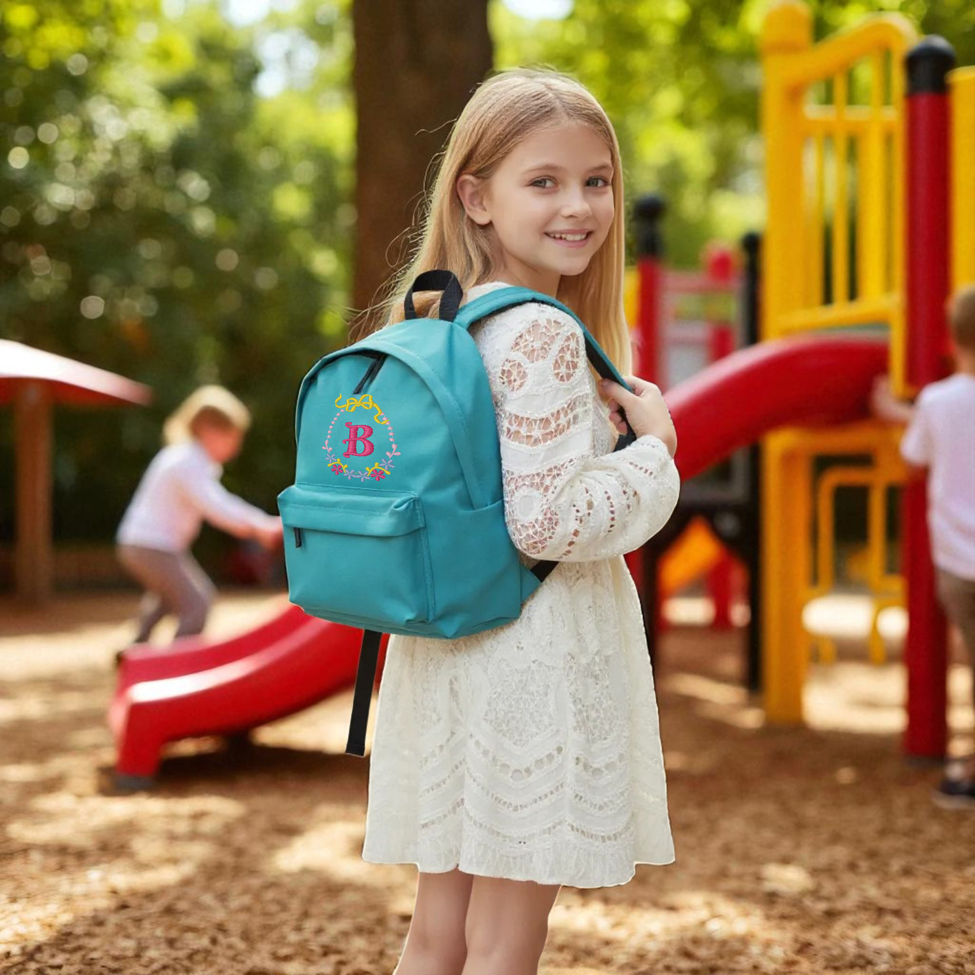 Kids Personalised Backpack Floral Monogram School Bag