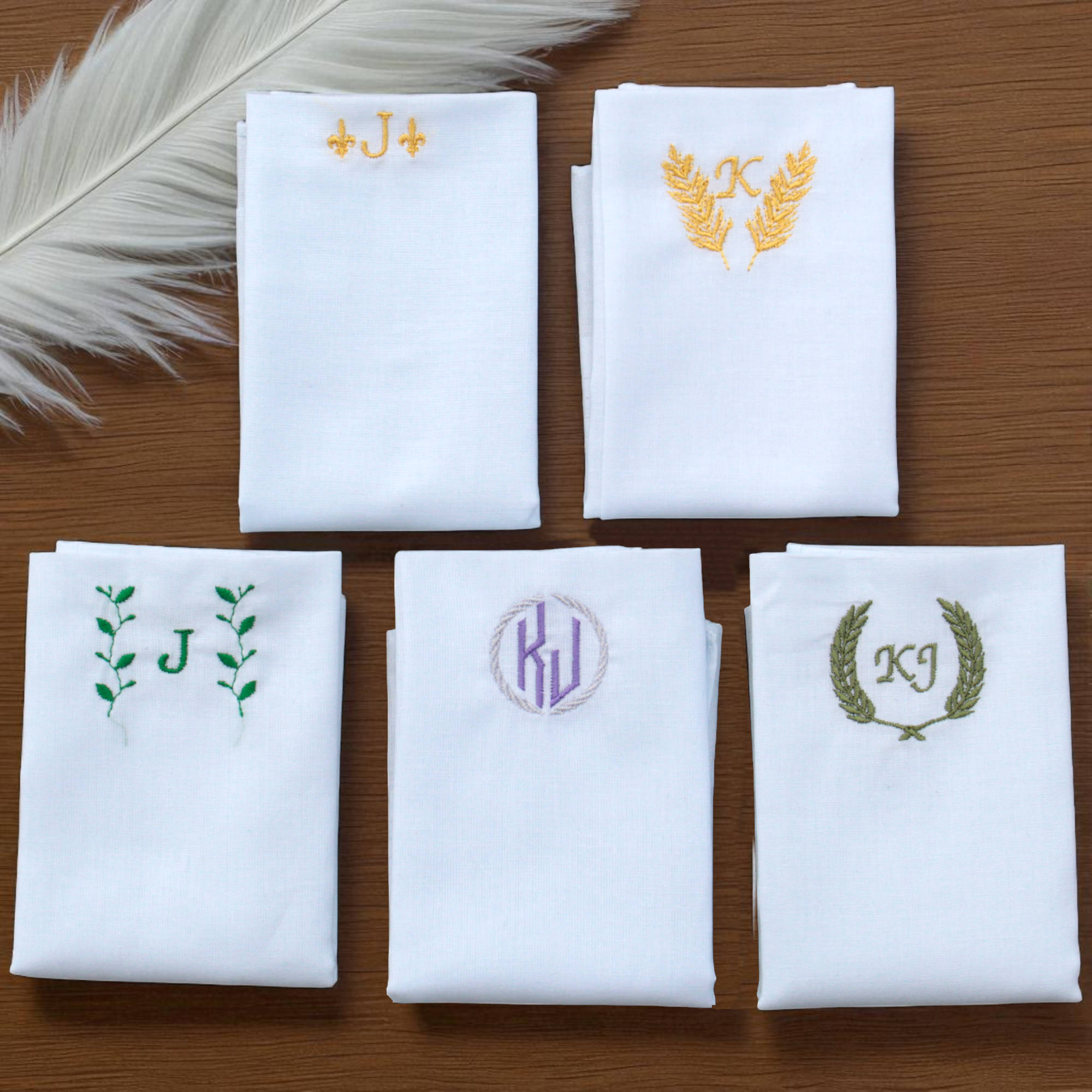 Monogrammed Pocket Squares Initials and Motif Cotton Hanky