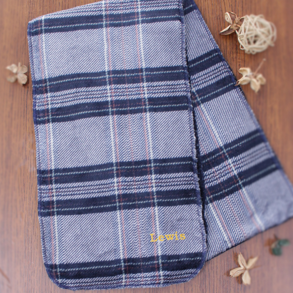 Personalised Mens Scarf Navy Tartan Sherpa Fleece