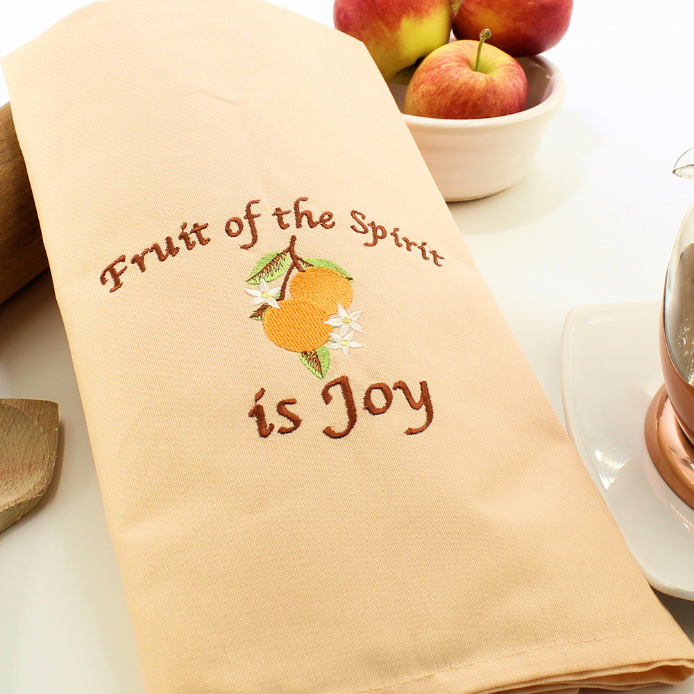 Peach Tea Towel Christian Gift Fruits of the Spirit is Joy