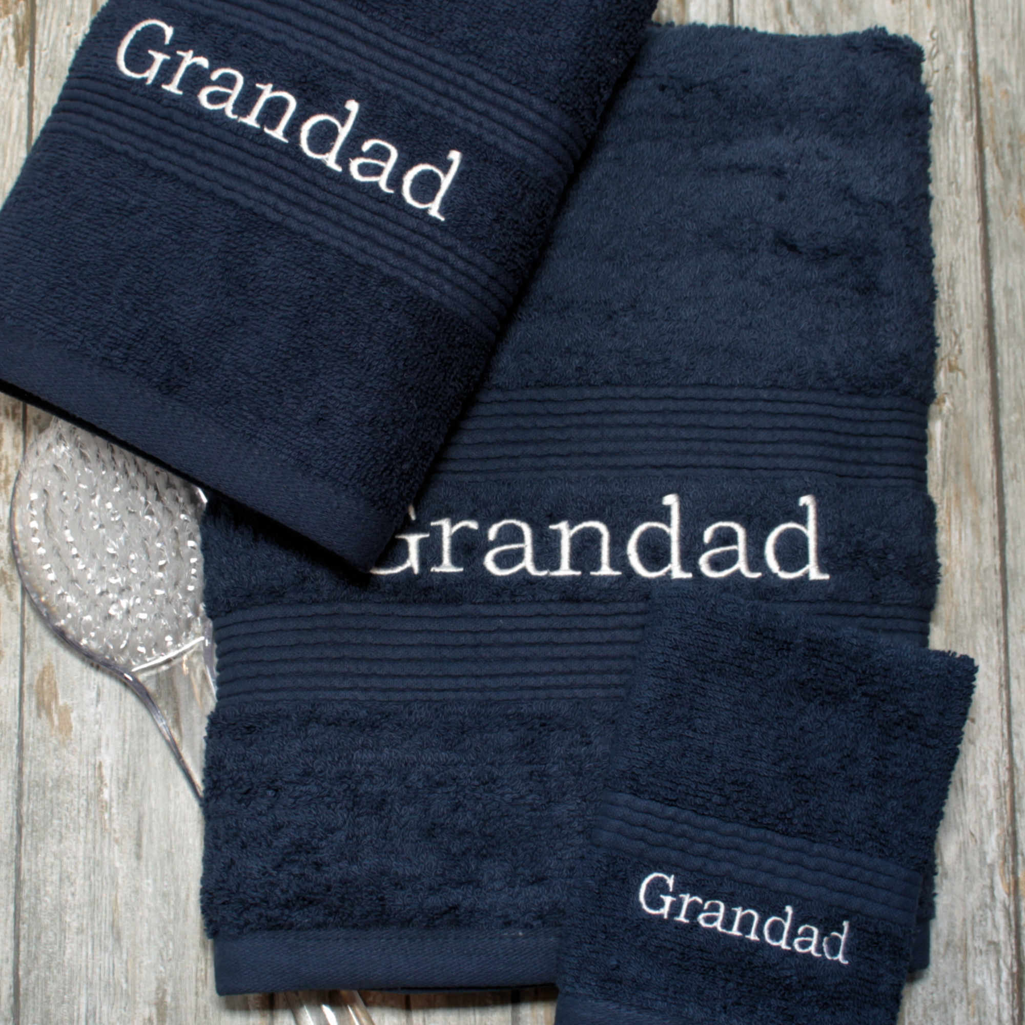 Personalised Navy Bath Towels Bath Hand Flannel Set