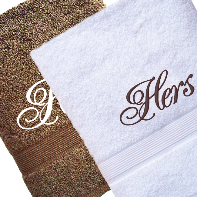 His and Hers Towels Personalised Brown White Bath Towel Set