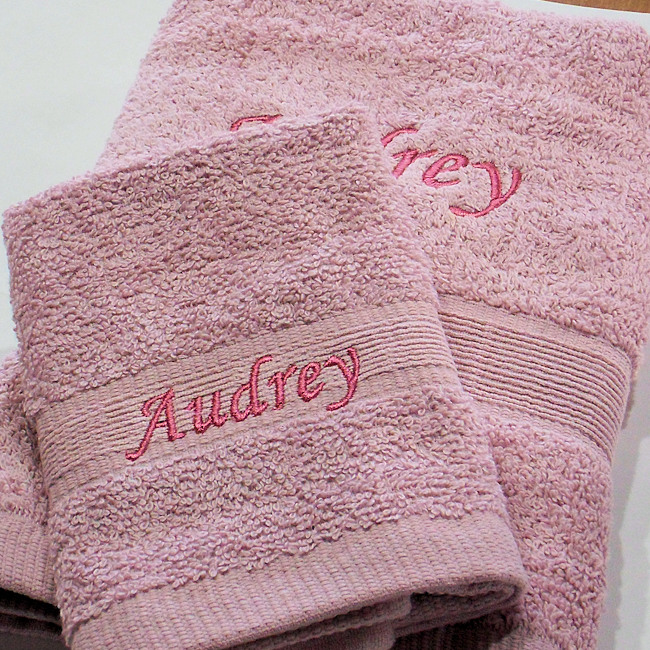 Personalised Towel Set Hand Towel and Flannel Dusky Pink