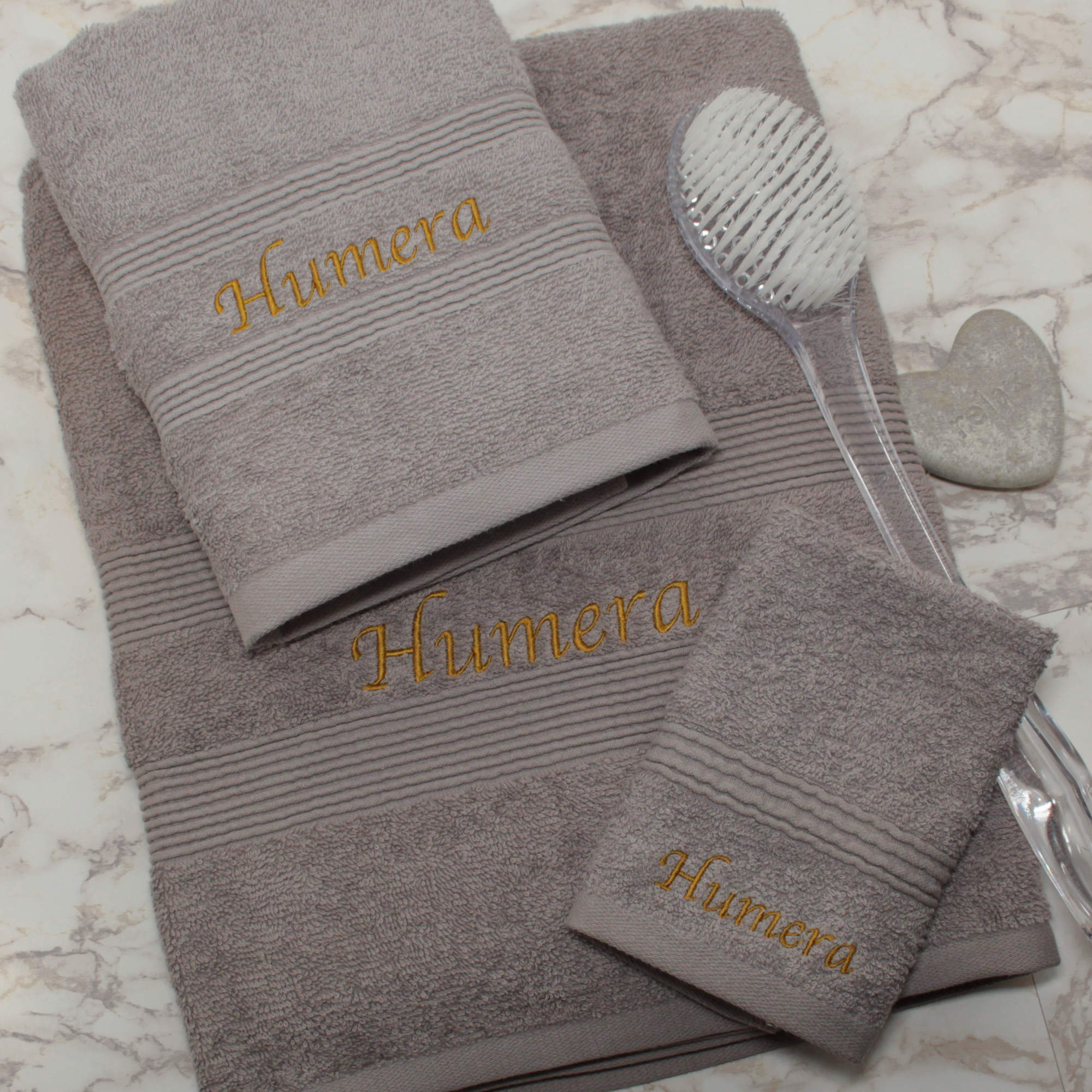 Personalised Grey Towels Large Sheet Hand Flannel Set