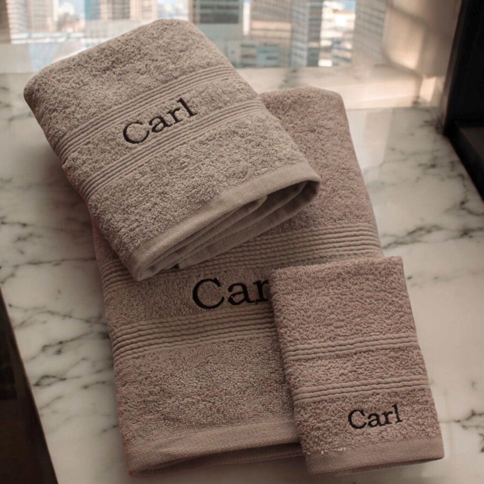 Personalised Towel Bale Grey Bath Hand Flannel