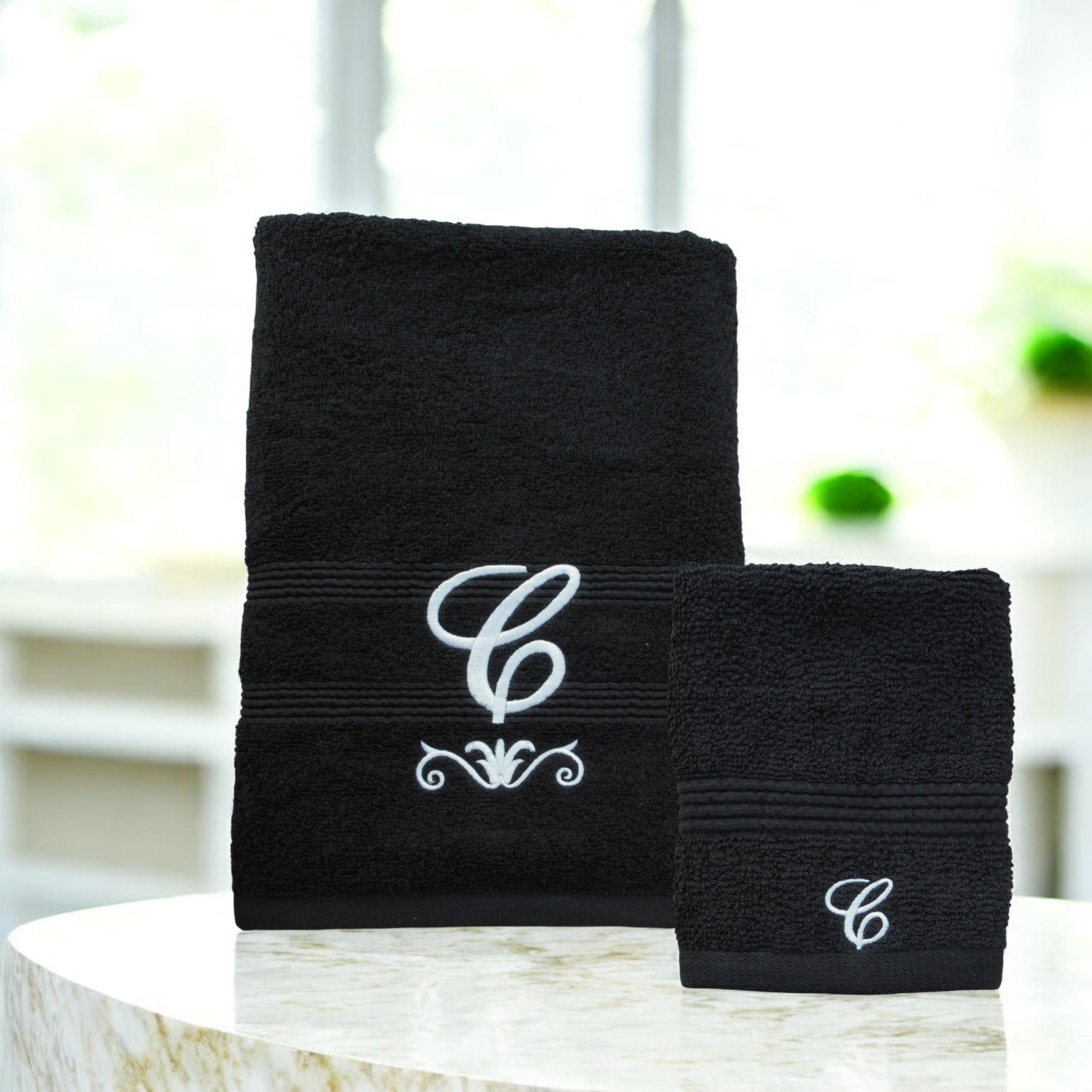 Monogram Flourish Hand and Flannel Towel Gift Set