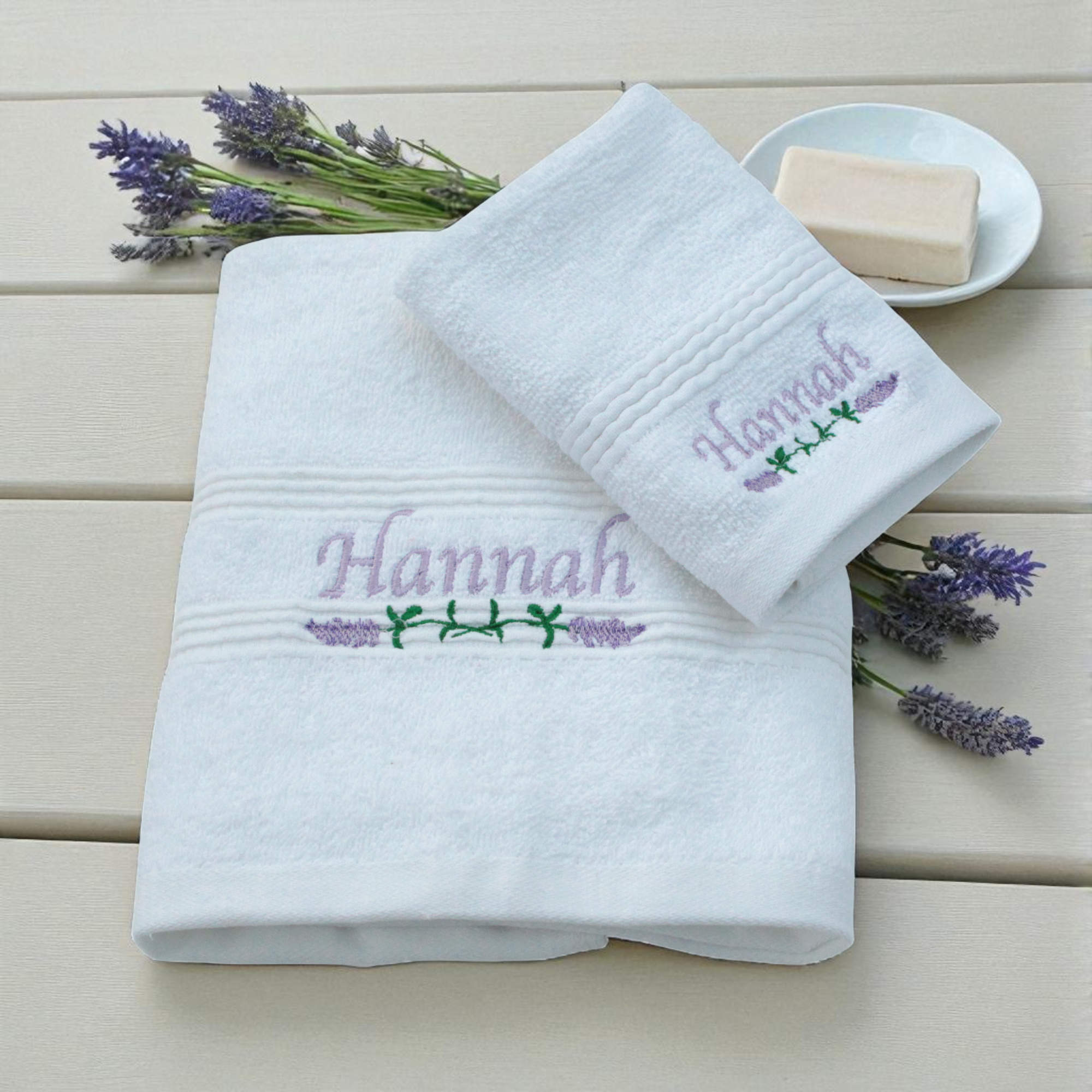 Personalised Lavender Towels Hand and Flannel Gift Set
