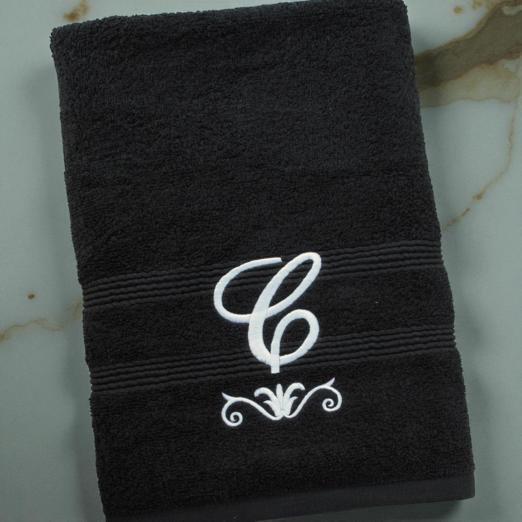 Embroidered Monogram Towel Flourish Initial Embroidered Bath Towels