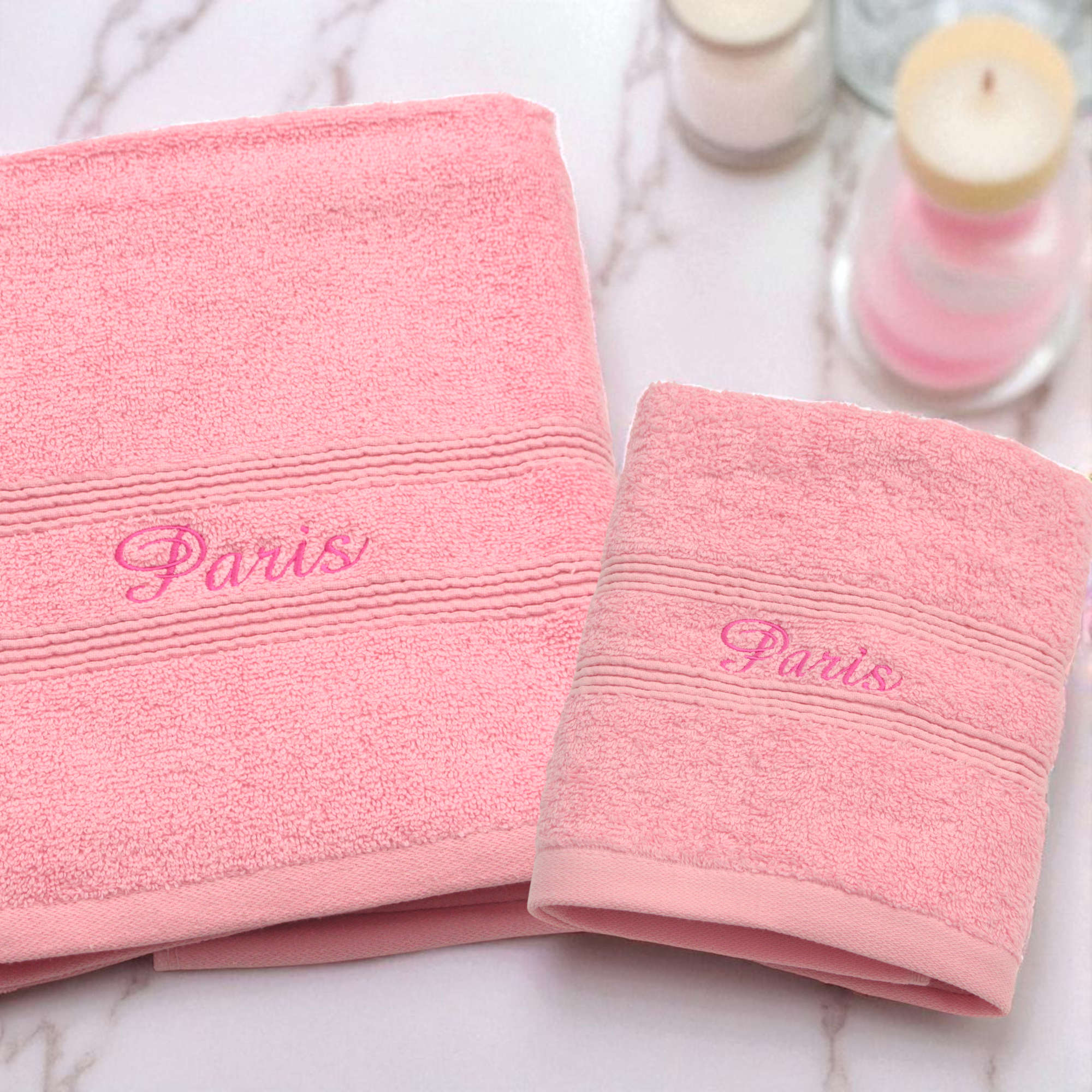 Bath and Hand Towels Personalised Pink Gift Set