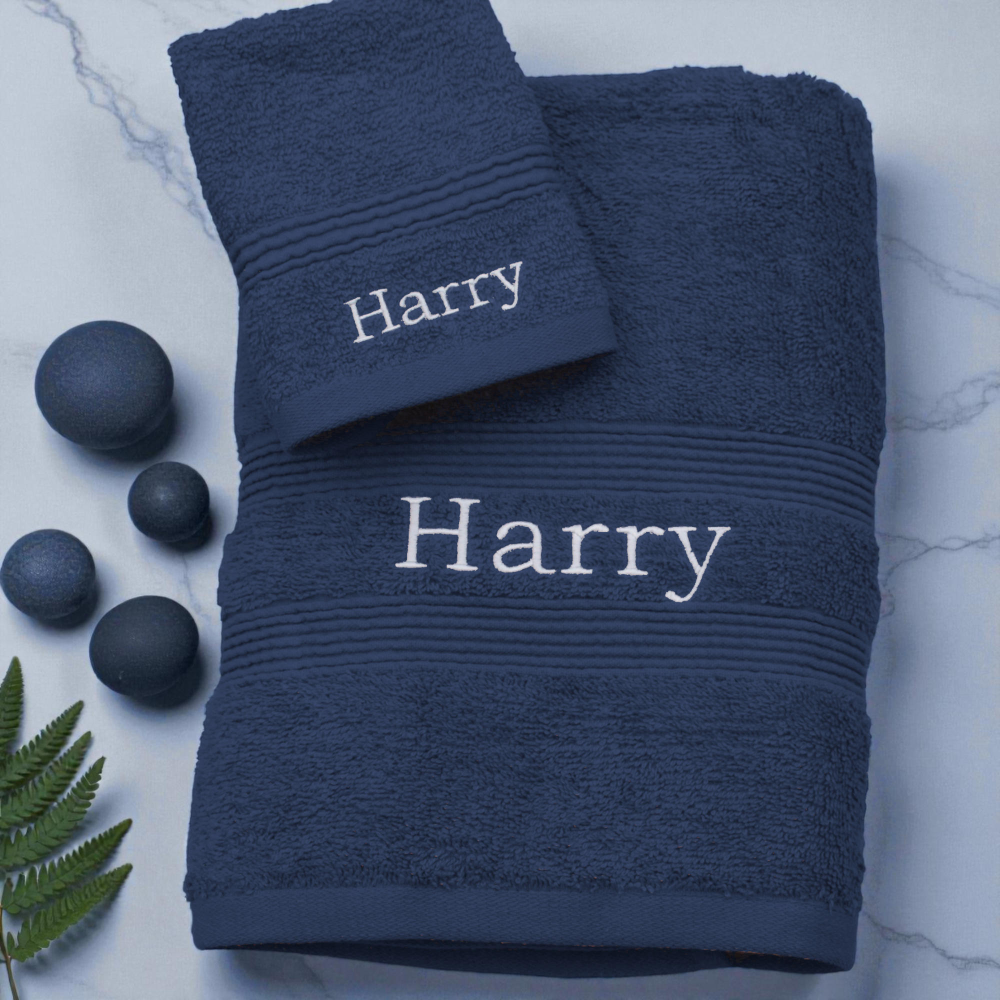 Bath and Hand Towels Personalised Navy Blue Gift Set