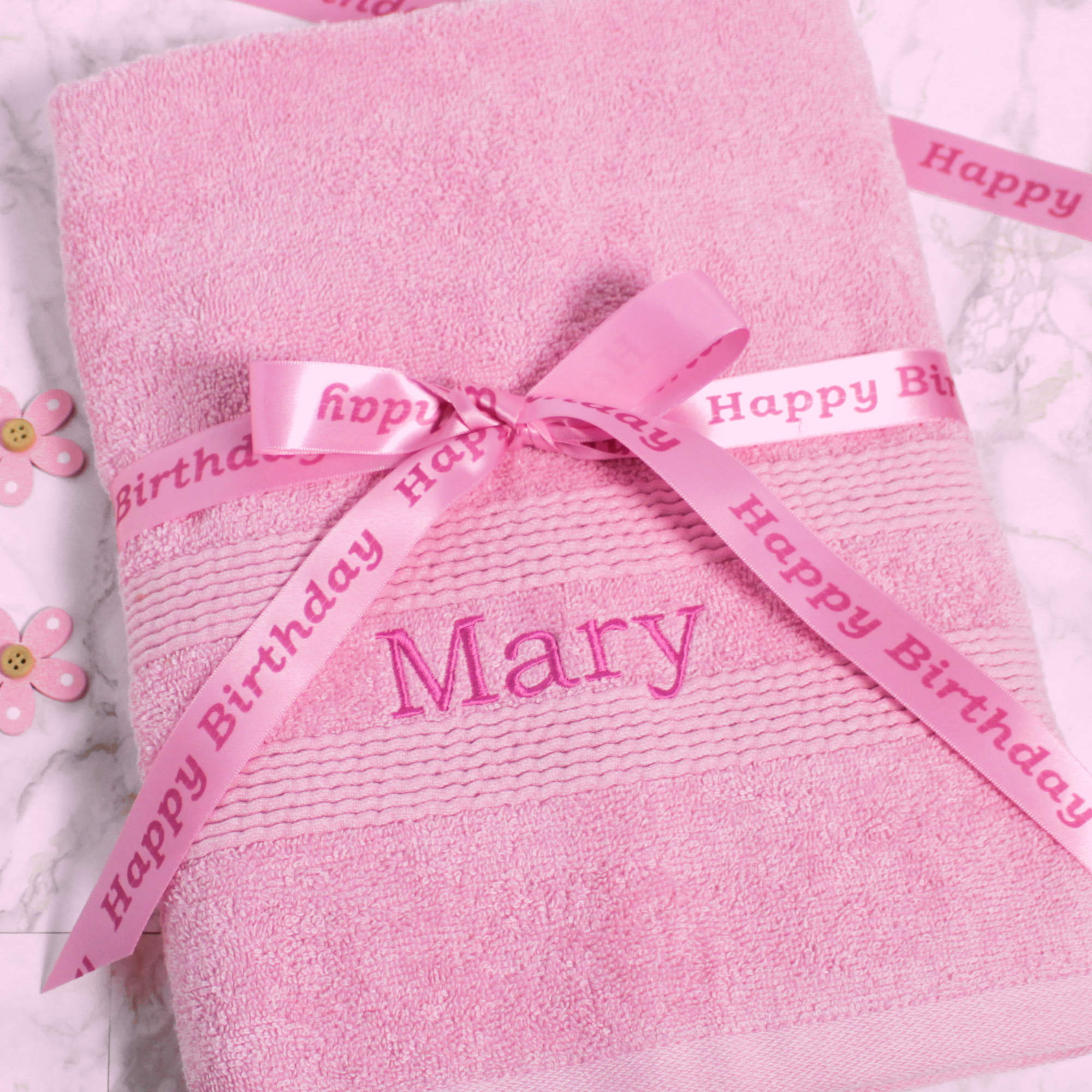 Personalised Pink Towel with Gift Ribbon