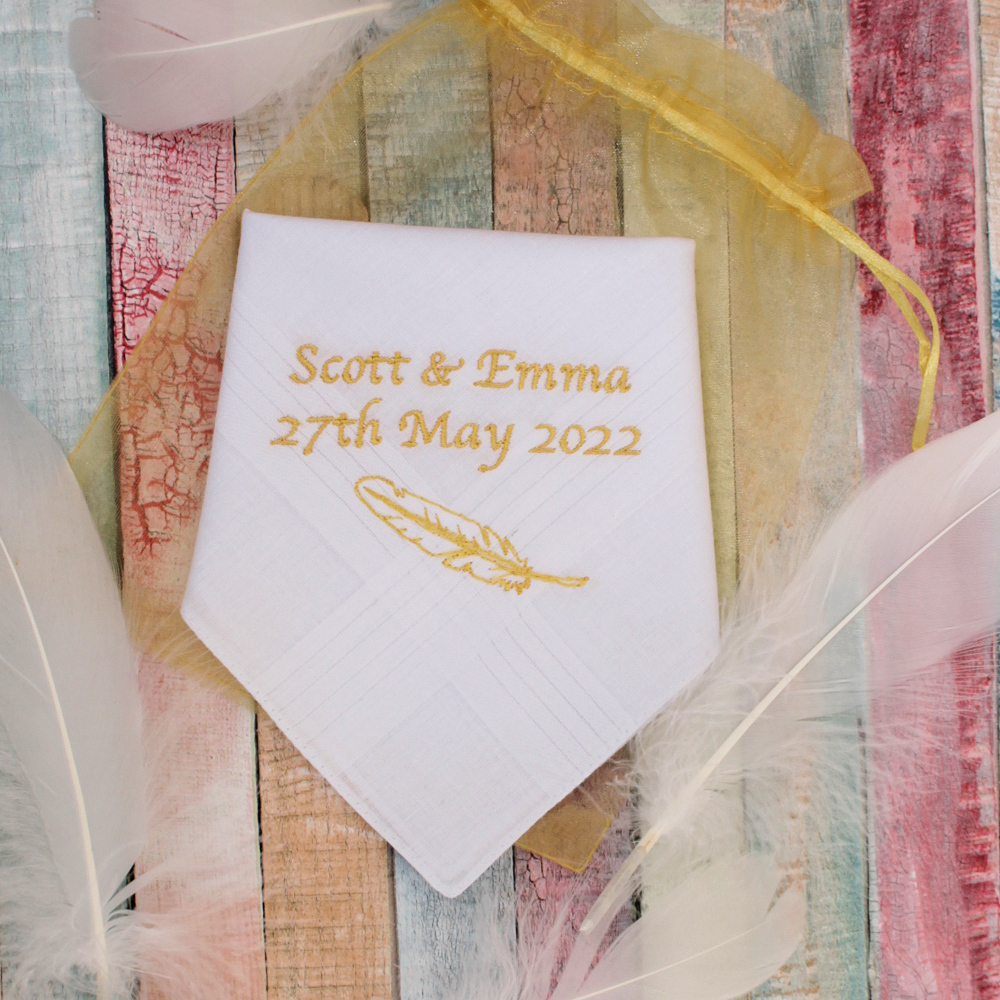 Wedding Handkerchief Feather Personalised Hanky