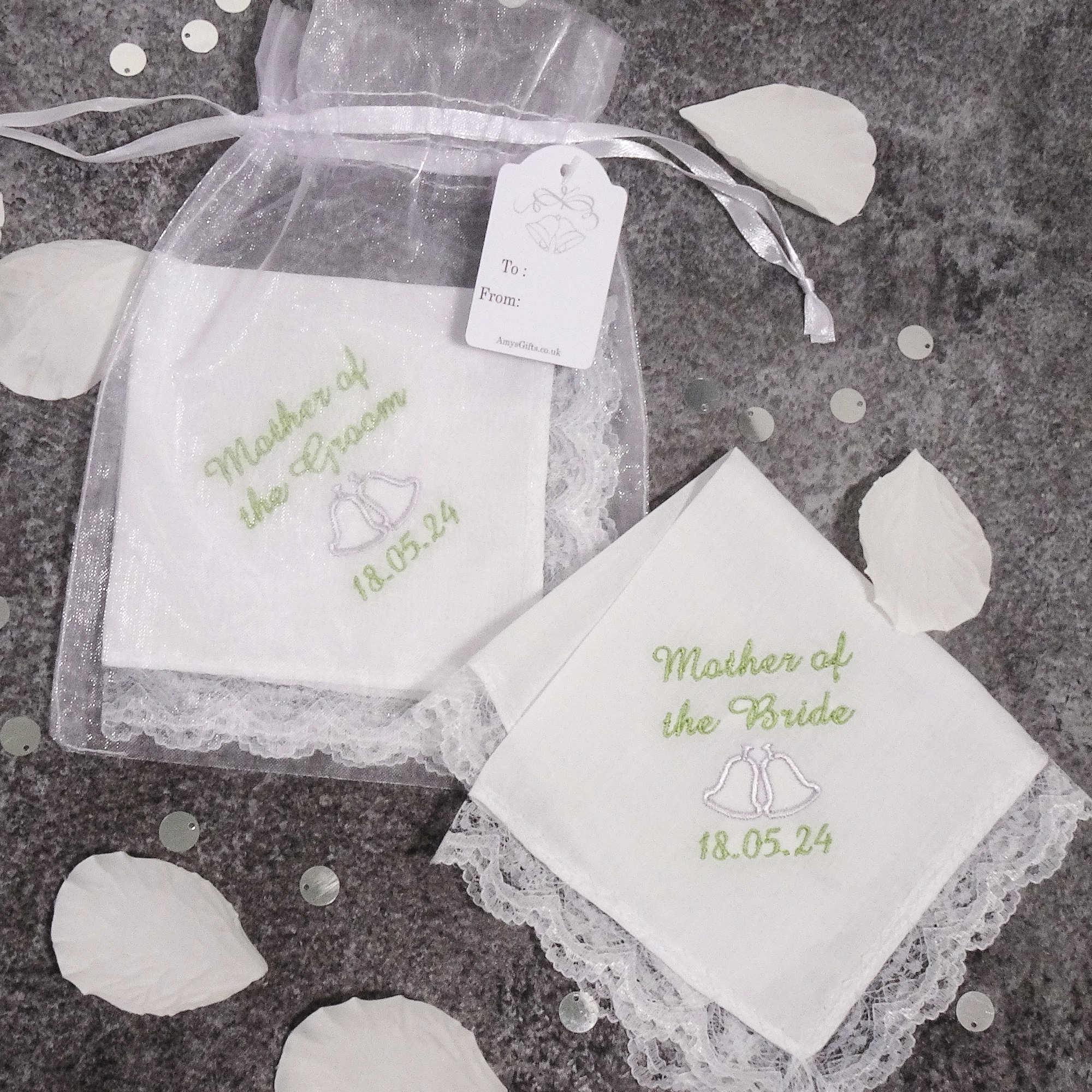 Wedding Handkerchiefs Set Mother of Bride and Groom Lace Hankies