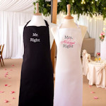 Mr and Mrs Right Aprons His and Hers Black White Apron Set