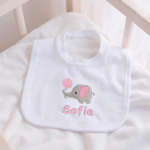 Girls First Baby Bib Personalised Elephant Bib