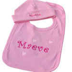 Personalised Bib and Hat Baby Pink Hat and Bib Gift Set