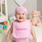 Personalised Bib and Hat Baby Pink Hat and Bib Gift Set