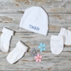 Personalised Baby Hat Set White Hat Socks & Mitts Gift