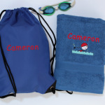 Swim Towel with Bag Personalised Royal Blue Towel and Bag
