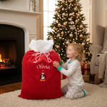 Personalised Christmas Sack Plush Fur Embroidered Penguin Sack