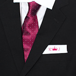 Mens White Cotton Pocket Square Custom Embroidered Initials & Emblem