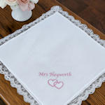 Ladies Handkerchief Hearts Entwined Lace Trim Hanky