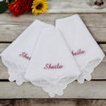 Personalised Ladies Handkerchiefs Set Three Butterfly Lace Corner Hankies