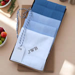 Mens Personalised Handkerchiefs 5 Gift Boxed Blue Hankies Set