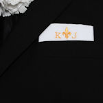 Mens White Cotton Pocket Square Custom Embroidered Initials & Emblem
