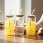 Personalised Drinking Glass Tumbler Iced Coffee Cup Glass Straw