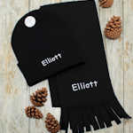 Kids Scarf and Hat Black Personalised Set