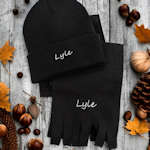 Kids Scarf and Hat Black Personalised Set