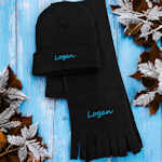 Kids Scarf and Hat Black Personalised Set