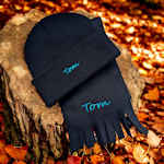 Kids Scarf and Hat Black Personalised Set