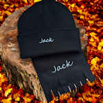 Kids Scarf and Hat Black Personalised Set