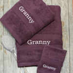 Personalised Embroidered Towel Set Purple 3pc Towel Bale