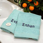 Personalised Face Flannels Aqua Blue Embroidered Face Cloths Pair