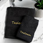 Black Towel Set Personalised Hand Towel and Face Flannel