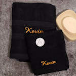 Black Towel Set Personalised Hand Towel and Face Flannel