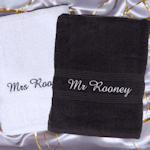 Personalised Couples Towel Set Black and White Bath Towels