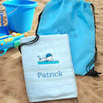 Personalised Blue Swimmer Towel and Bag Set