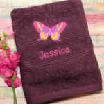 Butterfly Embroidered Towel Personalised Hand Towel